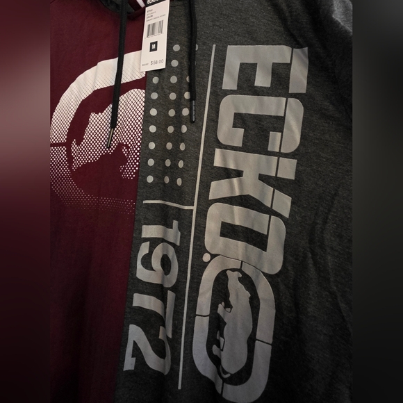 Ecko Unltd Men's Short Sleeve Hoodie T-shirt Sz Medium Burgundy Charcoal Heather - Picture 4 of 8